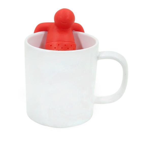 Imagem de Kit Caneca Reta Colours Branca Cerâmica 330ml E Boneco Infusor de Chá Silicone