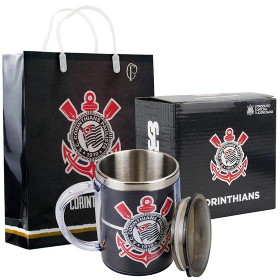 Imagem de Kit Caneca Térmica Com Tampa + Sacola Corinthians 450 Ml