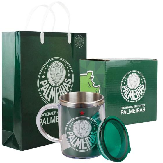 Imagem de Kit Caneca Térmica Com Tampa + Sacola Palmeiras 450 Ml