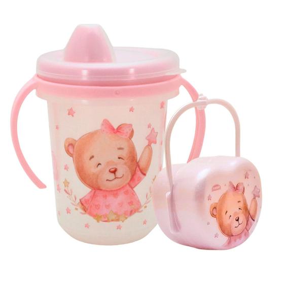 Imagem de Kit Caneca Treinamento Infantil Trio 330ml e Porta Chupeta Plasutil