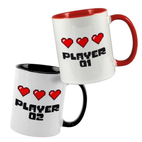 Imagem de Kit Caneca Video Game Player 1 e 2 Casal Romantico Gamer