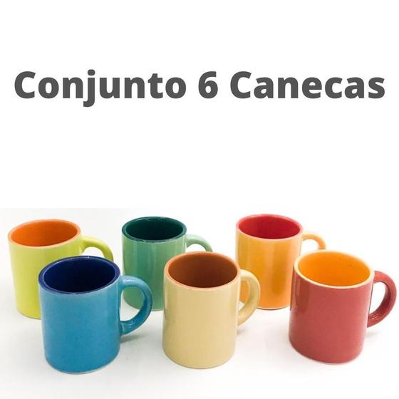 Imagem de Kit Canecas Ceramica Sortidas Coloridas Cafe 6 Peças 85Ml