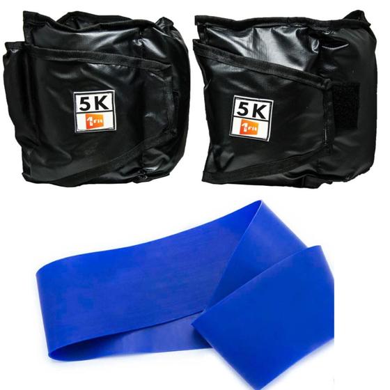 Imagem de Kit Caneleira/Tornozeleira Peso 5Kg + Mini Band Nível Leve Azul 1 Fit