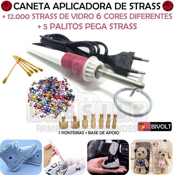 Kit Caneta Aplicadora de Strass + 12.000 Strass + 5 Palitos Menor preço em Kit Caneta Aplicadora de Strass + 12.000 Strass + 5 Palitos
