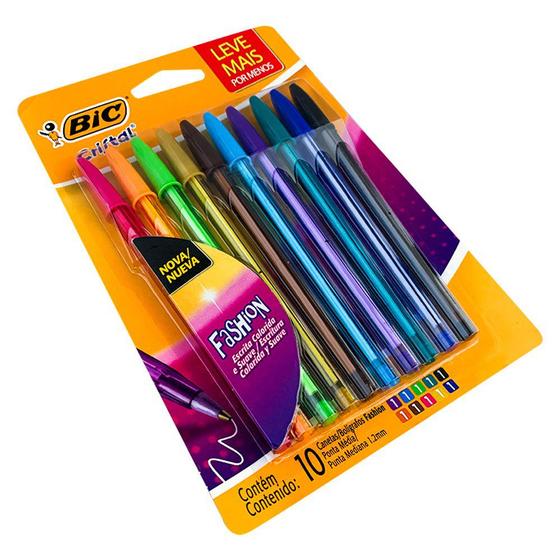 Imagem de Kit Caneta Bic Cristal Esferográfica Com 10 Cores Fashion Ponta 1.2mm