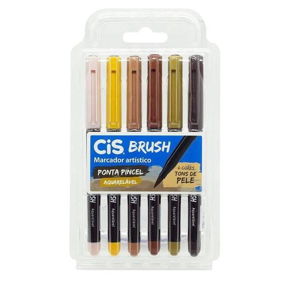 Imagem de Kit Caneta Brush Pen Aquarelavel c/ 6 Cores Tons de Pele - CiS