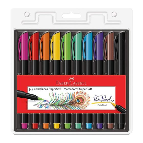 Imagem de Kit Caneta Brush Pen Ponta Pincel Faber Castell 10 Cores