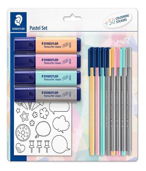 Imagem de Kit Caneta E Marca Texto Marcador Staedtler Pastel