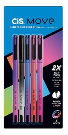Imagem de Kit Caneta Esferografica Move 0.7 Com 5 Cores Cis