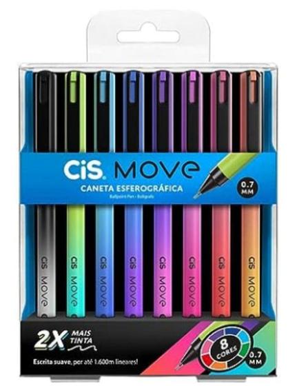 Imagem de Kit Caneta Esferografica Move 0.7 Com 8 Cores Cis