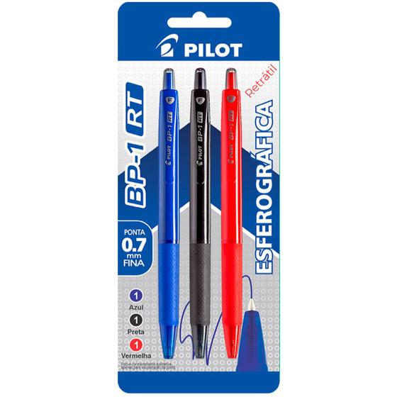 Imagem de Kit Caneta Esferográfica Retrátil BP-1 0.7 Azul Preto Vermelho Pilot