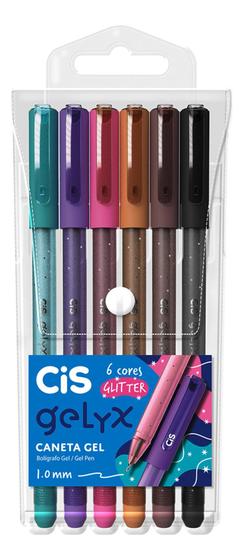 Imagem de Kit Caneta Gel Cis Gelyx Estojo Com 6 Cores Glitter 1.0mm