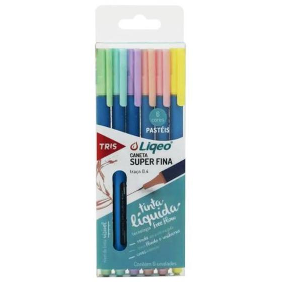 Imagem de Kit Caneta Liqeo Office Set Super Fina com 6 Cores Pastéis 0.4mm Tris 685137