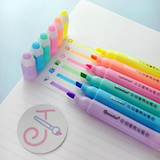 Imagem de Kit Caneta Marca Texto 6 Cores Com Carimbo Neon Q-116