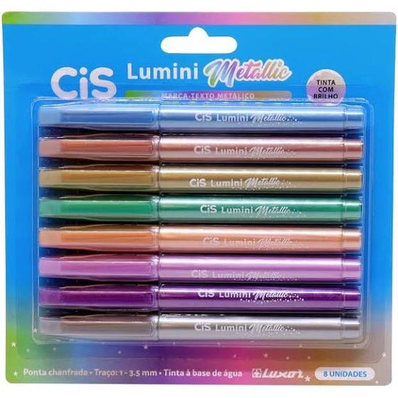 Imagem de Kit Caneta Marca Texto Cis Lumini Metallic Com 08 Cores
