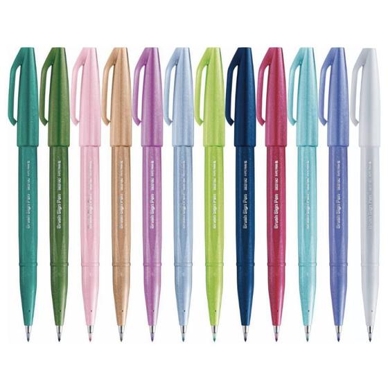 Imagem de Kit Caneta PENTEL Brush Sign Pen c/ 12 cores (Novas Cores)