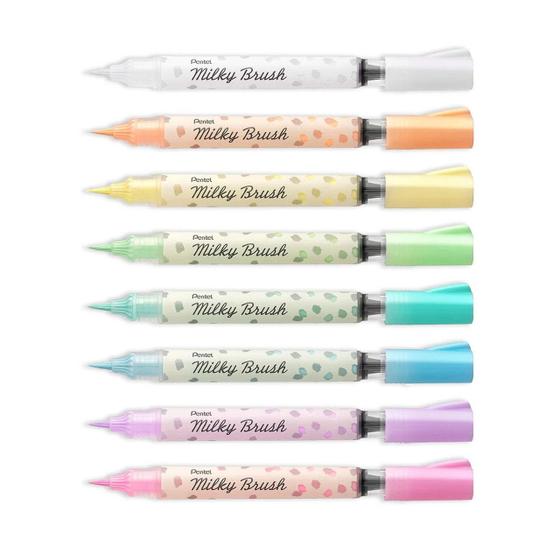 Imagem de Kit Caneta Pincel Milky Brush 8 Cores Pentel