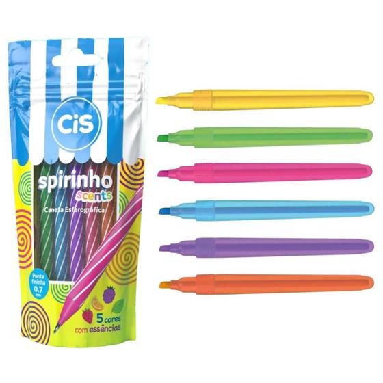 Imagem de Kit Caneta Spirinho Scents 5 Cores + 6 Marca Texto Neon Lumini Lite CIS