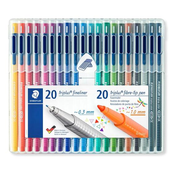 Imagem de Kit Caneta Staedtler Triplus Fineliner e Fiber Pen 20 Cores