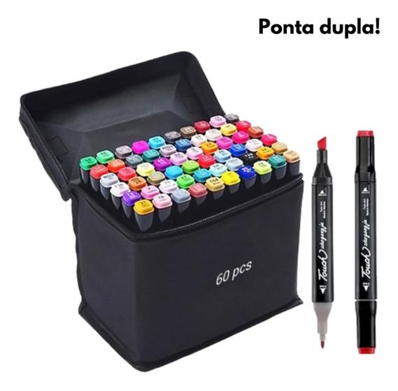 Imagem de Kit Canetas Permanente 60 Cores Ponta Dupla para Customização e Artesanato