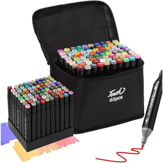 Imagem de Kit Canetinhas Coloridas Ponta Dupla 80 Cores com Estojo Org