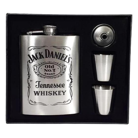 Imagem de Kit Cantil De Bolso 8Oz Jack + 2 Copos + 1 Funil