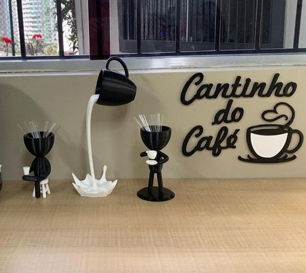 Imagem de Kit Cantinho Do Café - Vasinhos, Xícara Flutuante E Letreiro - Preto/Branco