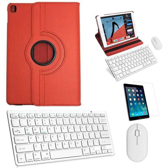 Imagem de Kit Capa 360 Vermelho / Teclado e Mouse branco e Película para iPad 2021 9a Geração 10.2"