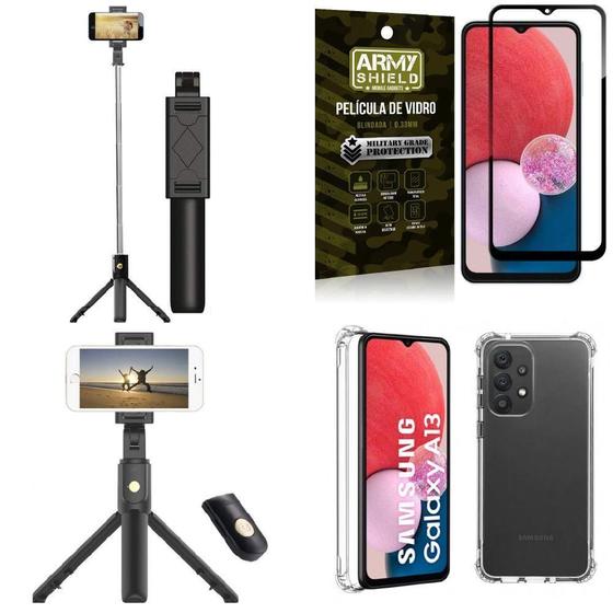 Imagem de Kit Capa A13 4G +Mini Tripé Selfie Bluetooth +Película 3D