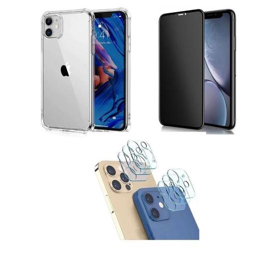 Imagem de Kit Capa Anti Impacto + Pel. de Vidro 3D Privacidade Tela Toda + Pel. Lente da Câmera iPhone 12