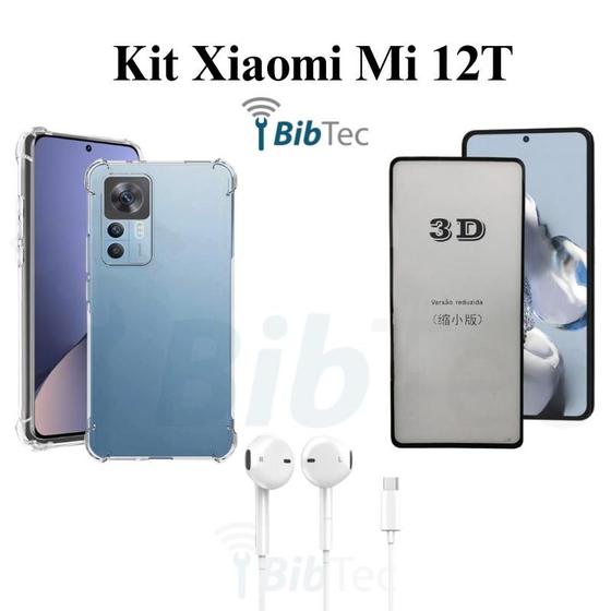 Imagem de Kit Capa Anti Impactos + Película 3D de Vidro + Fone de Ouvido Tipo C para Xiaomi Mi 12 T