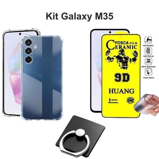 Imagem de Kit Capa Anti Impactos + Película de Cerâmica Fosca + Suporte de Anel para Samsung Galaxy M35 5G