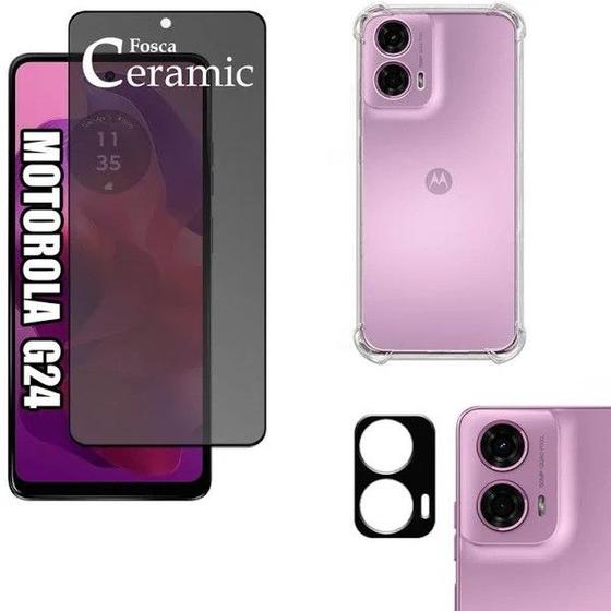 Imagem de Kit Capa Anti Impactos + Película Fosca Privacidade + Película Câmera para Motorola Moto G24