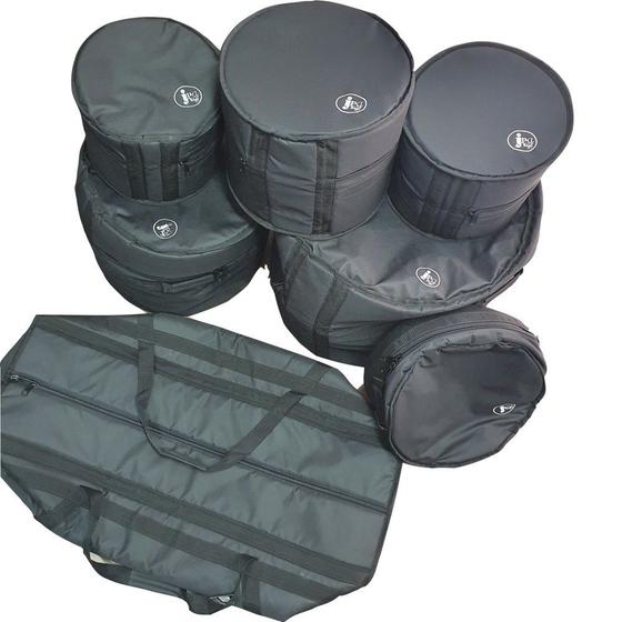 Imagem de Kit Capa Bag Bateria 7 Peças Nylon Acolchoada Bumbo 22'' Carbon