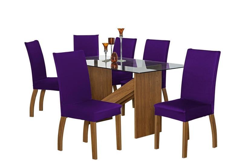 Imagem de Kit Capa Cadeira De Jantar Malha Com Elástico 04 Peças Roxo