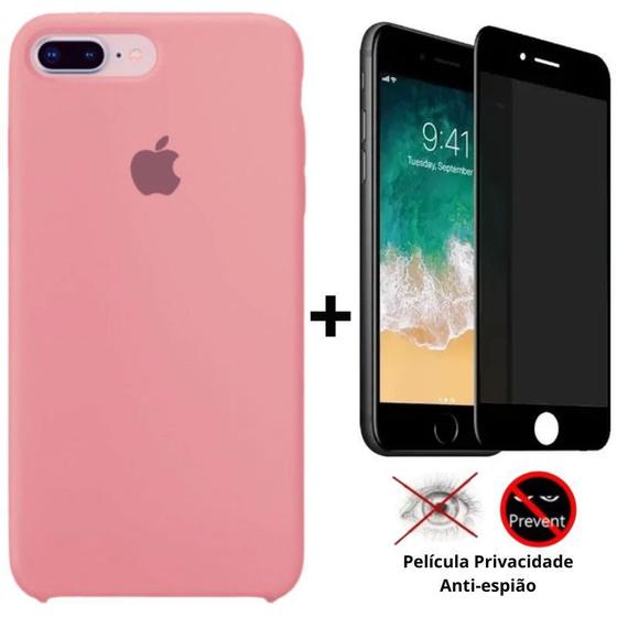 Imagem de Kit Capa Capinha Case + Película Privacidade 3D Tela Compatível Com iPhone 7 Plus / 8 Plus