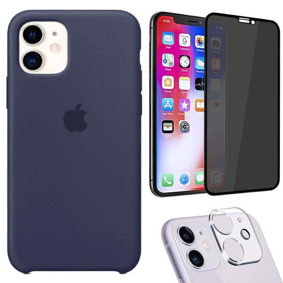 Imagem de Kit Capa Capinha Case + Película Privacidade 3D Tela + Película de Câmera Compatível Com iPhone 11