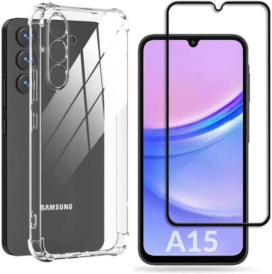 Imagem de Kit Capa Capinha Para Samsung Galaxy A15 4g 5g Case Air Anti Impacto Transparente + Película De Vidro Temperado 3d Full Cover