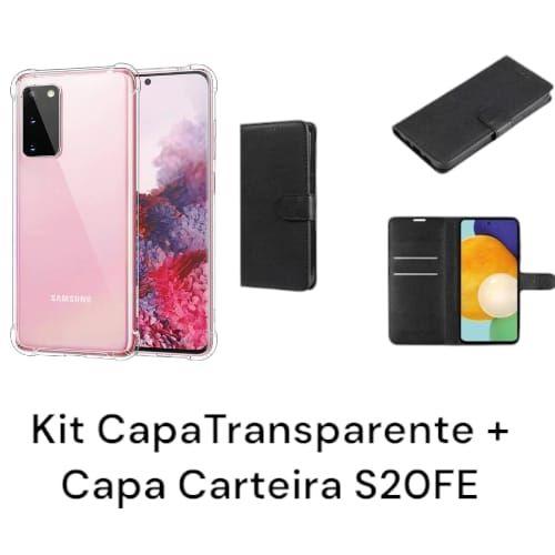 Imagem de Kit Capa Capinha Transparente + Capa Carteira Preta Para Samsung Galaxy S20FE