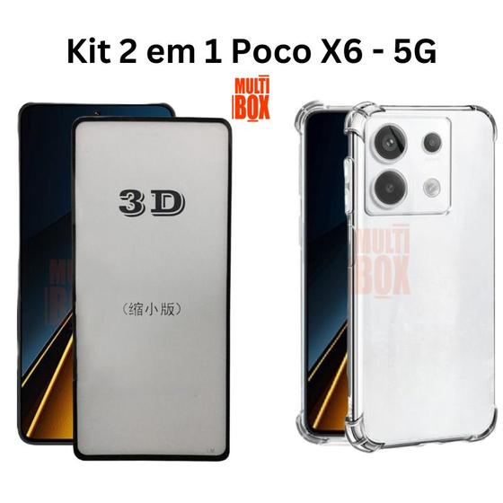 Imagem de Kit Capa Capinha Transparente + Película 3D de Vidro para Xiaomi Poco X6 5G