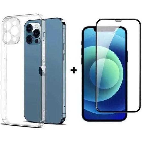 Imagem de Kit Capa Capinha Transparente + Película 3D Vidro para Iphone 12 Pro Max