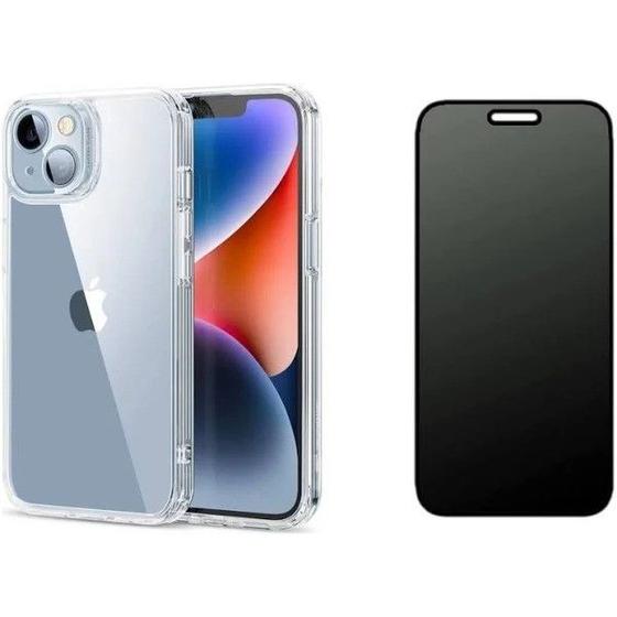 Imagem de Kit Capa Capinha Transparente + Película 3D Vidro Privacidade para Iphone 14