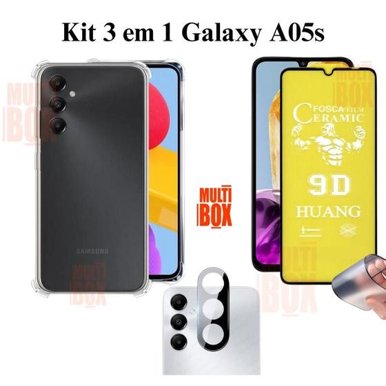 Imagem de Kit Capa Capinha Transparente + Película Cerâmica Fosca + Película Câmera Traseira para Galaxy A05s