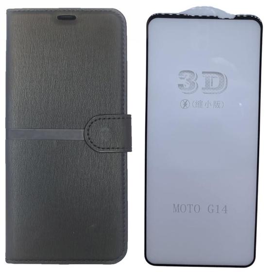 Imagem de Kit Capa Carteira Compatível c/ Motorola G14 + Película 3D