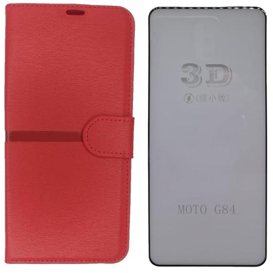 Imagem de Kit Capa Carteira Compatível c/ Motorola G84 + Película 3D
