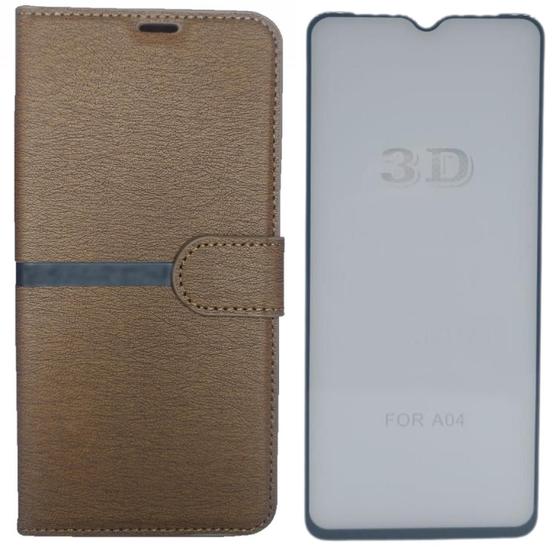Imagem de Kit Capa Carteira Compatível c/ Samsung A04 + Película 3D