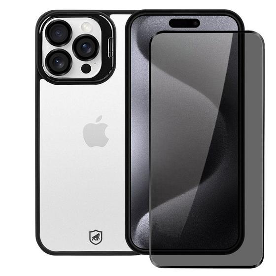 Imagem de Kit Capa case capinha Gravity Preta e Pelicula Defender Pro Privacidade para iPhone 15 Pro - Gshield