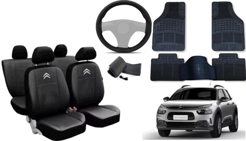 Imagem de Kit Capa Citroen C4 Cactus 2018 a 2025 + Tapete + Capa de Volante para Proteção Diária