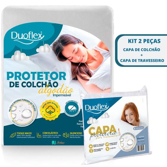 Imagem de Kit Capa Colchão Solteiro + Capa de Travesseiro Impermeável Resistente á Liquidos Duoflex