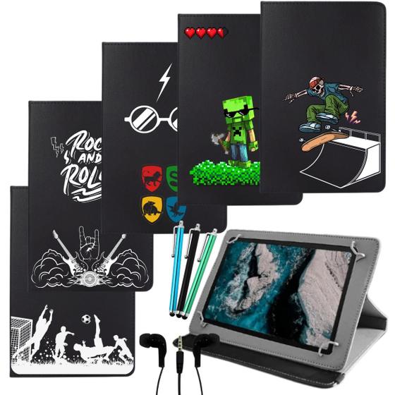 Imagem de Kit Capa com Suporte Para Tablet Vision Tab 7 Twist Tab Estampada + Caneta Touch + Fone de Ouvido